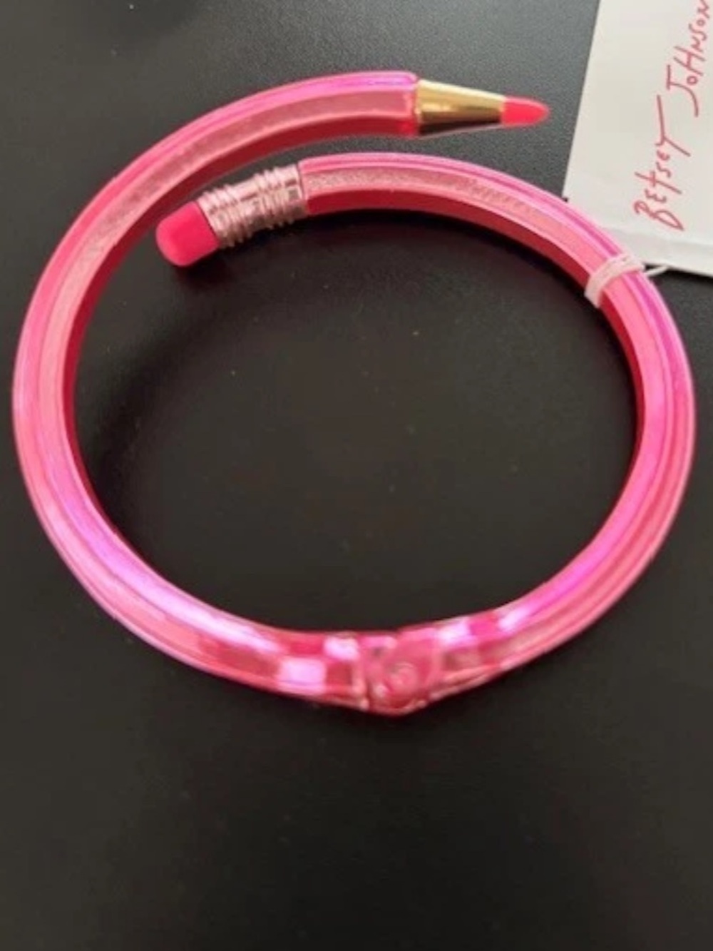 BETSEY JOHNSON Back to School Hinge Metallic Pink Pencil Bypass Bracelet NEW NWT